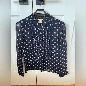 Jcrew Navy Polka Dot Blouse